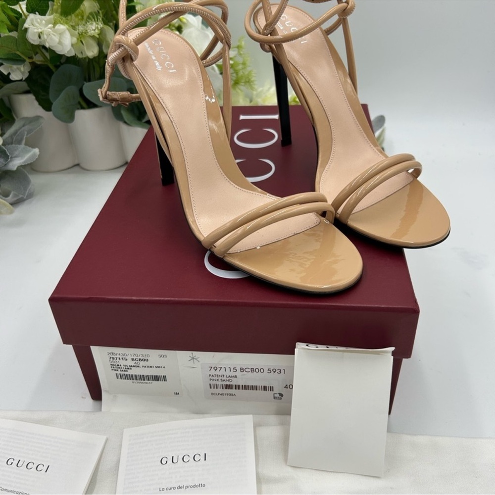 Women’s Gucci, patent leather nude strap sandals size 40 made in Italy - Picture 2 of 14